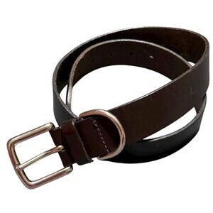 Vintage 90s Structure Belt 34 Brown Italian Leather Silvertone Brass Buckle